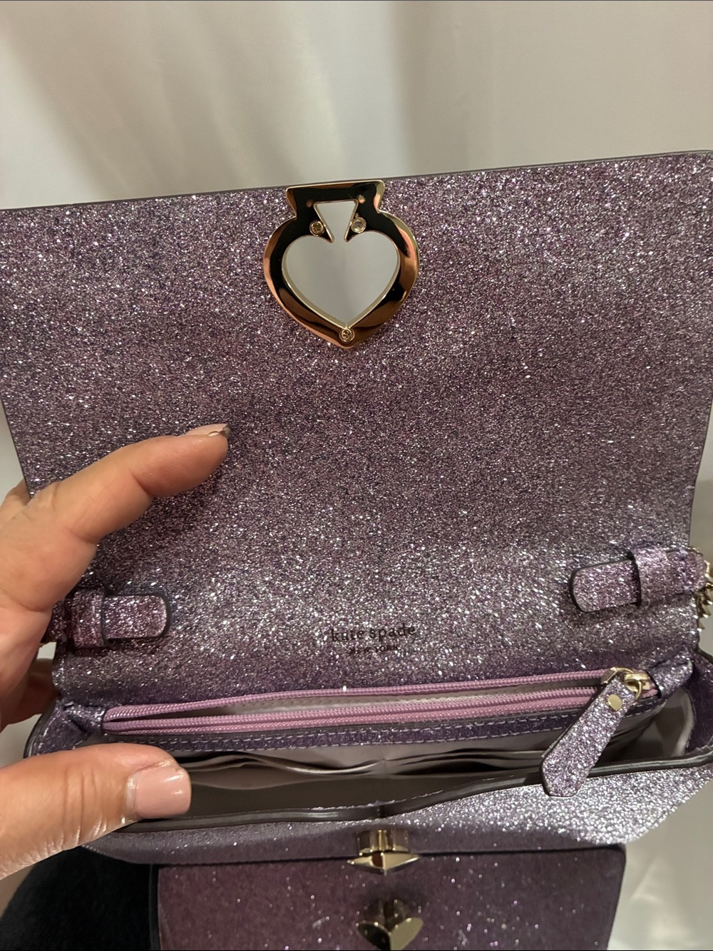 kate spade glitter purple crossbody with gold chain EUC - Picture 4 of 9